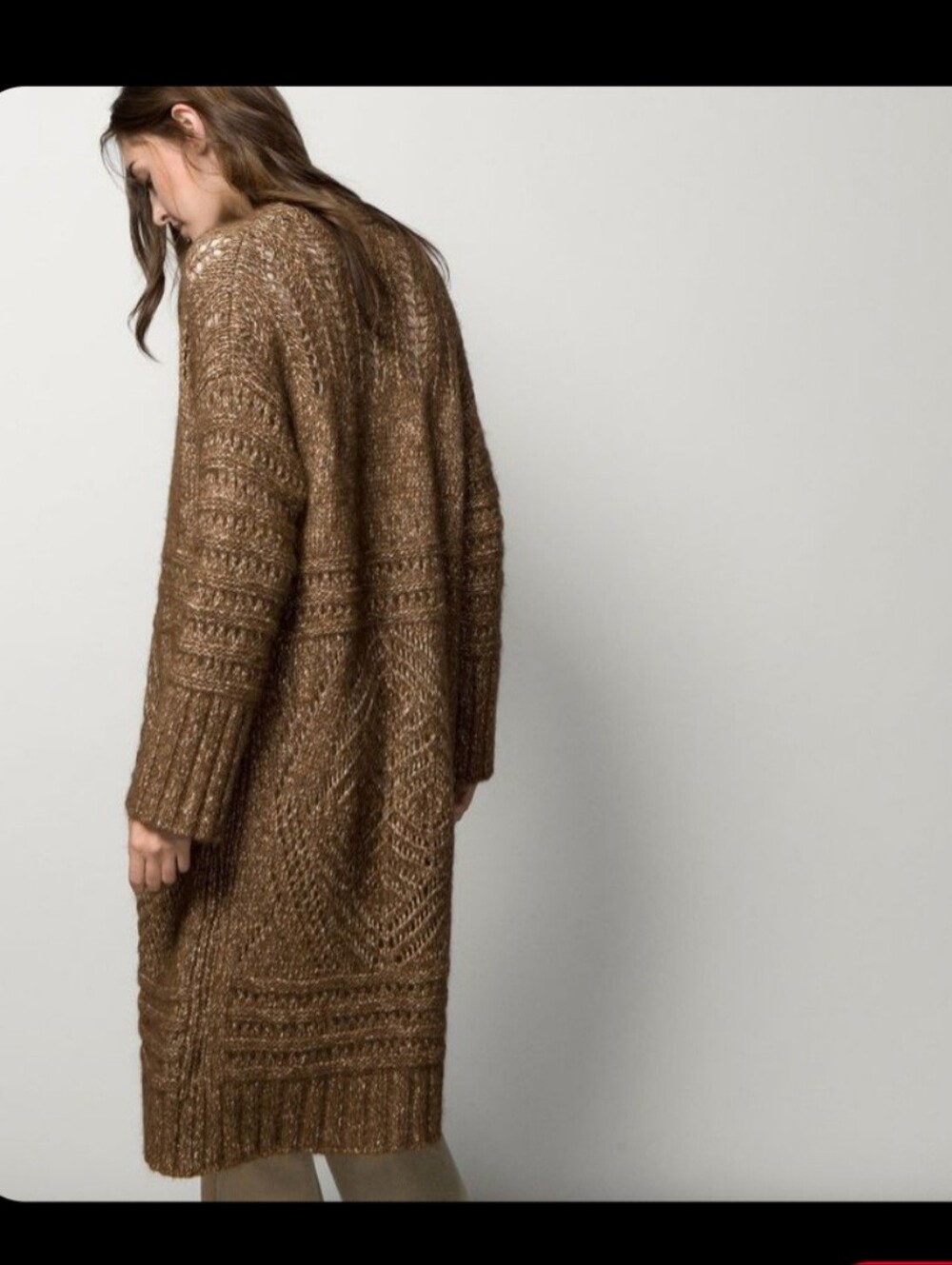 Massimo Dutti Italian Yarn Chunky Open-Front Long Duster Cardigan